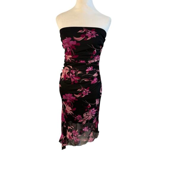 Vintage Y2K My Michelle Strapless Asymmetrical Dress L Whimsigoth Floral Midi - Picture 10 of 13